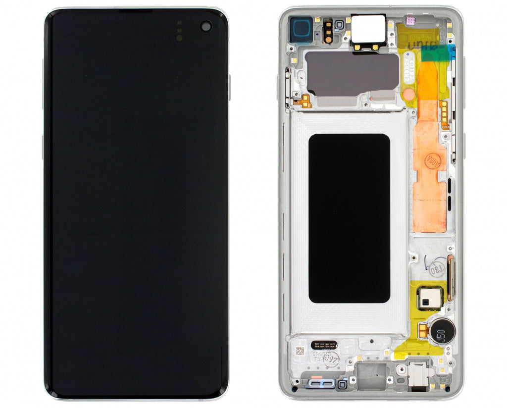 Ecran Display cu Baterie Samsung S10 G973 Alb, Rama Silver GH82-18835B - imagine 3